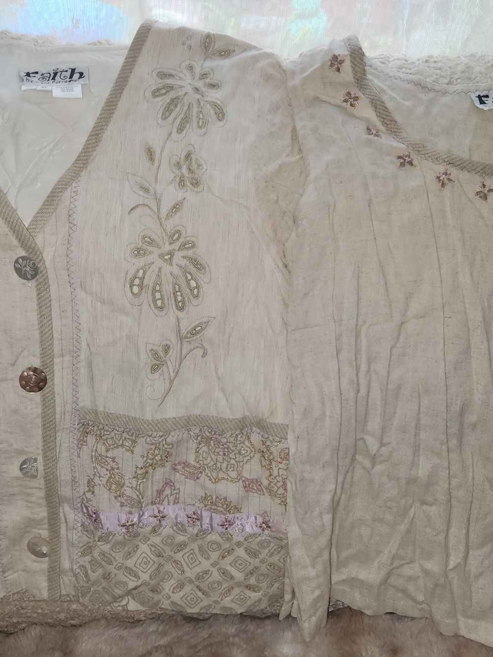 Faith Beige Embroidered Button Front Jacket And Tank